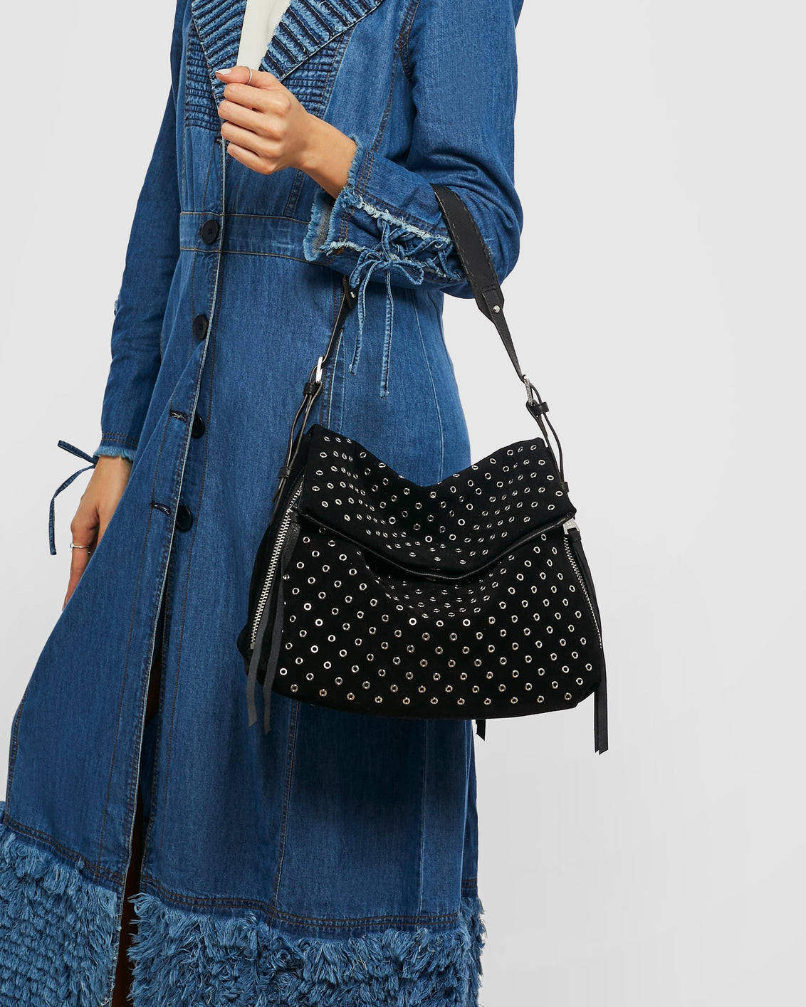 Bali Novelty Double Entry Hobo Black with Eyelets | Aimee Kestenberg