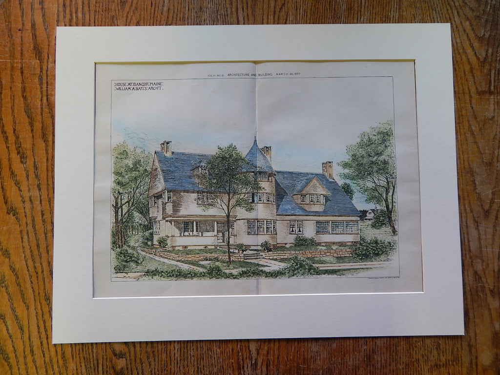 House at Bangor, Maine, William Bates, Architect, 1890, Original Plan ...