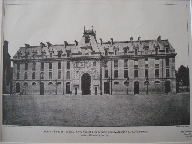 Courtyard: Barrack of the Garde Republicaine, Paris, France, 1901. Jacques Hermant - St. Croix Architecture