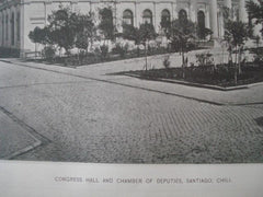 Congress Hall and Chamber of Deputies in Santiago, Chile, 1890. Gelatine