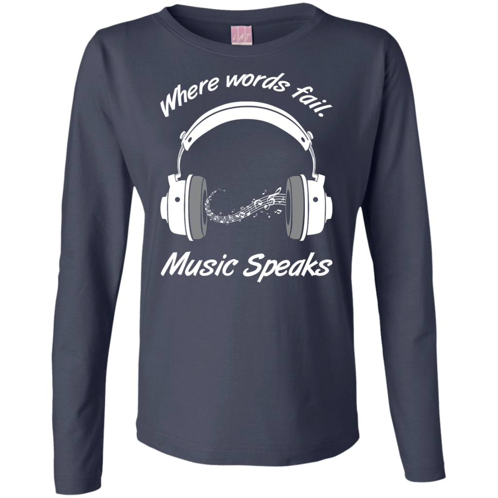 Music Speaks Ladies Long Sleeve Cotton T-Shirt - Music Reading Savant Store