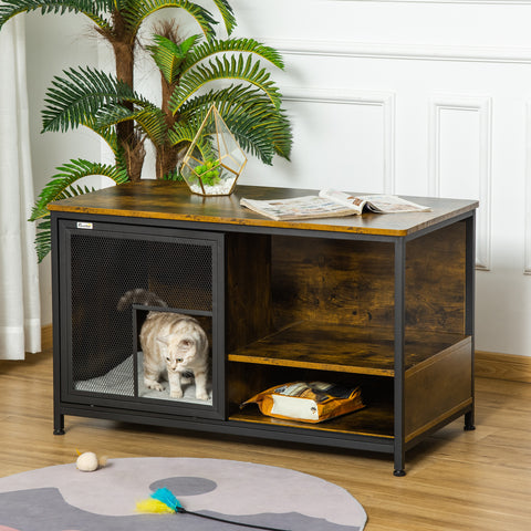 Cat House - End Table Wooden Pet House With Sliding Door