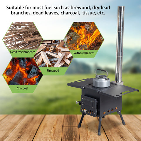 Camping Stove - Stainless Steel Portable Stove With 3 Pipes