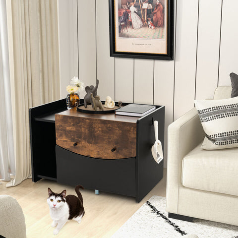 Litter Box Enclosure - Cat Litter Box Furniture With Pull out Drawer