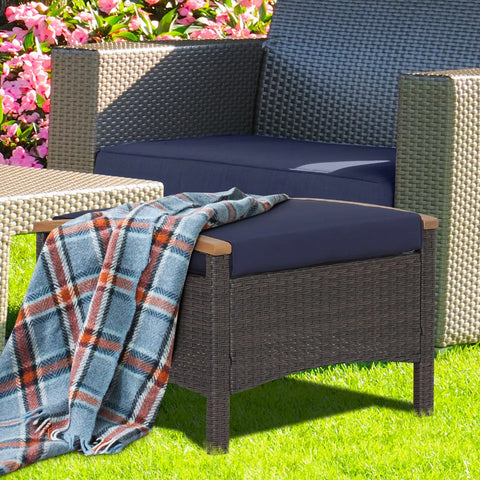 Ottoman - Set of 2 Rattan Outdoor Ottoman With Cushions