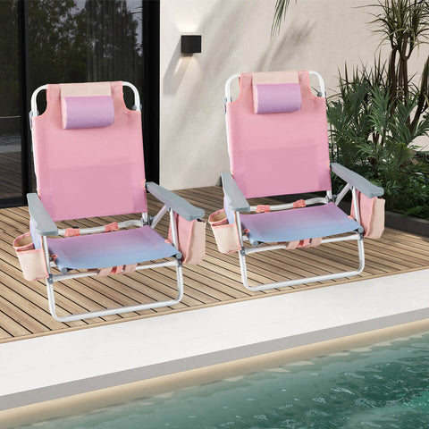 Beach Chair - Set of 2 Adjustable Backrest Backpack Beach Chair