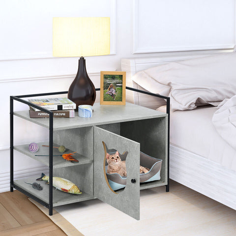 Litter Box Enclosure - Cat Litter Box Furniture With 2 Tier Shelf