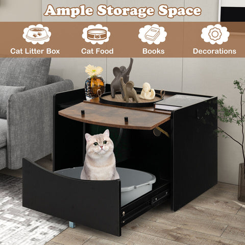 Litter Box Enclosure - Cat Litter Box Furniture With Pull out Drawer