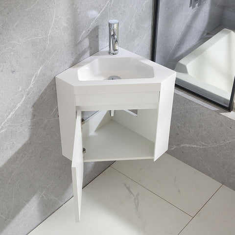 Corner Vanity - 22 Inches Corner Bathroom Vanity With Resin Sink