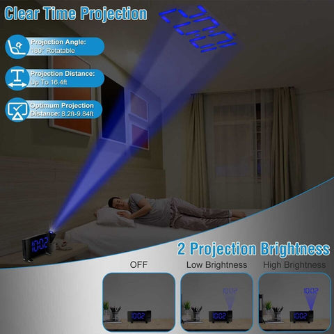 Alarm Clock - 180° Projection Digital Clock With FM Radio Function