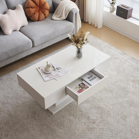 Coffee Table - White Coffee Table With Storage and LED Lights