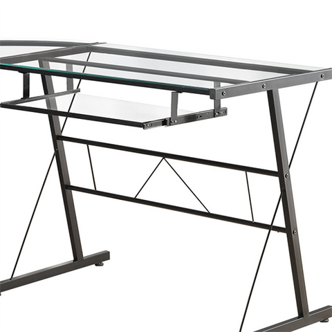 Black Glass Corner Desk - Tempered Glass  L-Shaped Desk