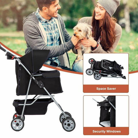 Dog Stroller - 4 Wheel Pet Stroller - Folding Travel Pet Cart