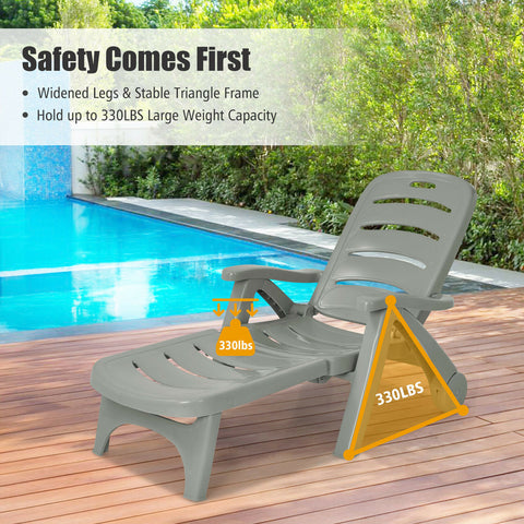 5 Position Adjustable Outdoor Lounge Chair - Folding Chaise Lounge