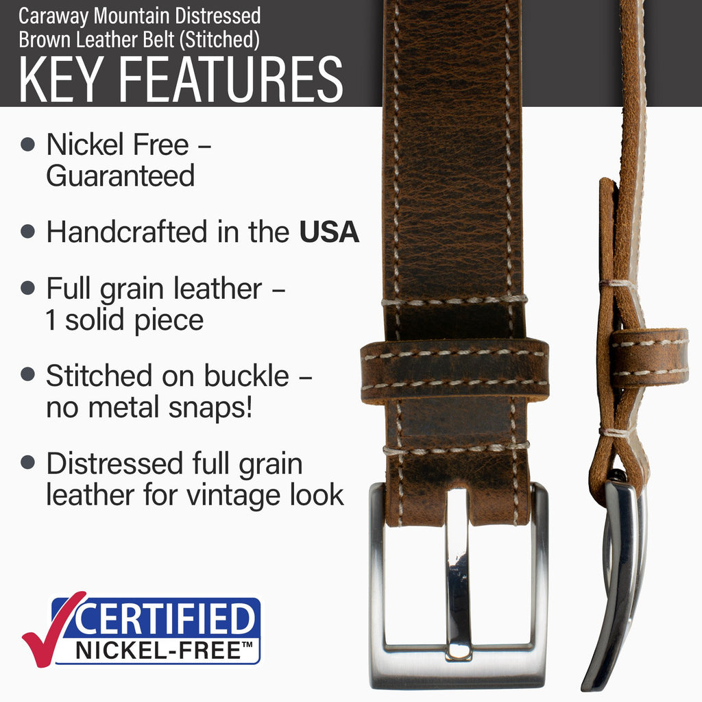 Distressed Brown Leather Belt with Rose Pattern | Nickel Free Buckle 46 inch (+$6.00) / Distressed Brown / Zinc Alloy/Leather