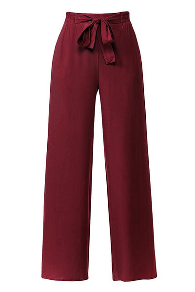 Burgundy Double Gauze Wide Legs Palazzo Pants - Lamsri Bohemian