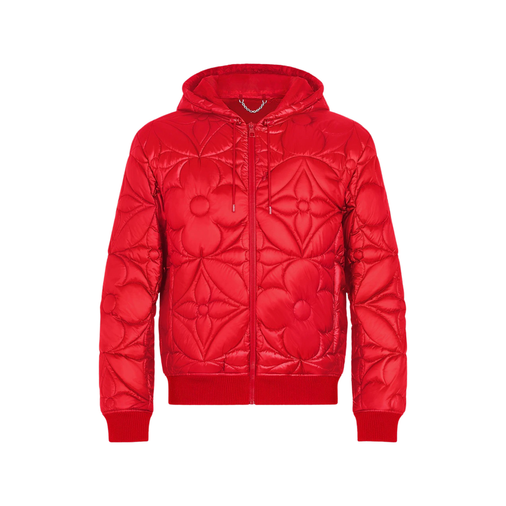 Louis Vuitton Monogram Lvse Flower Quilted Hoodie Jacket, Red, 48