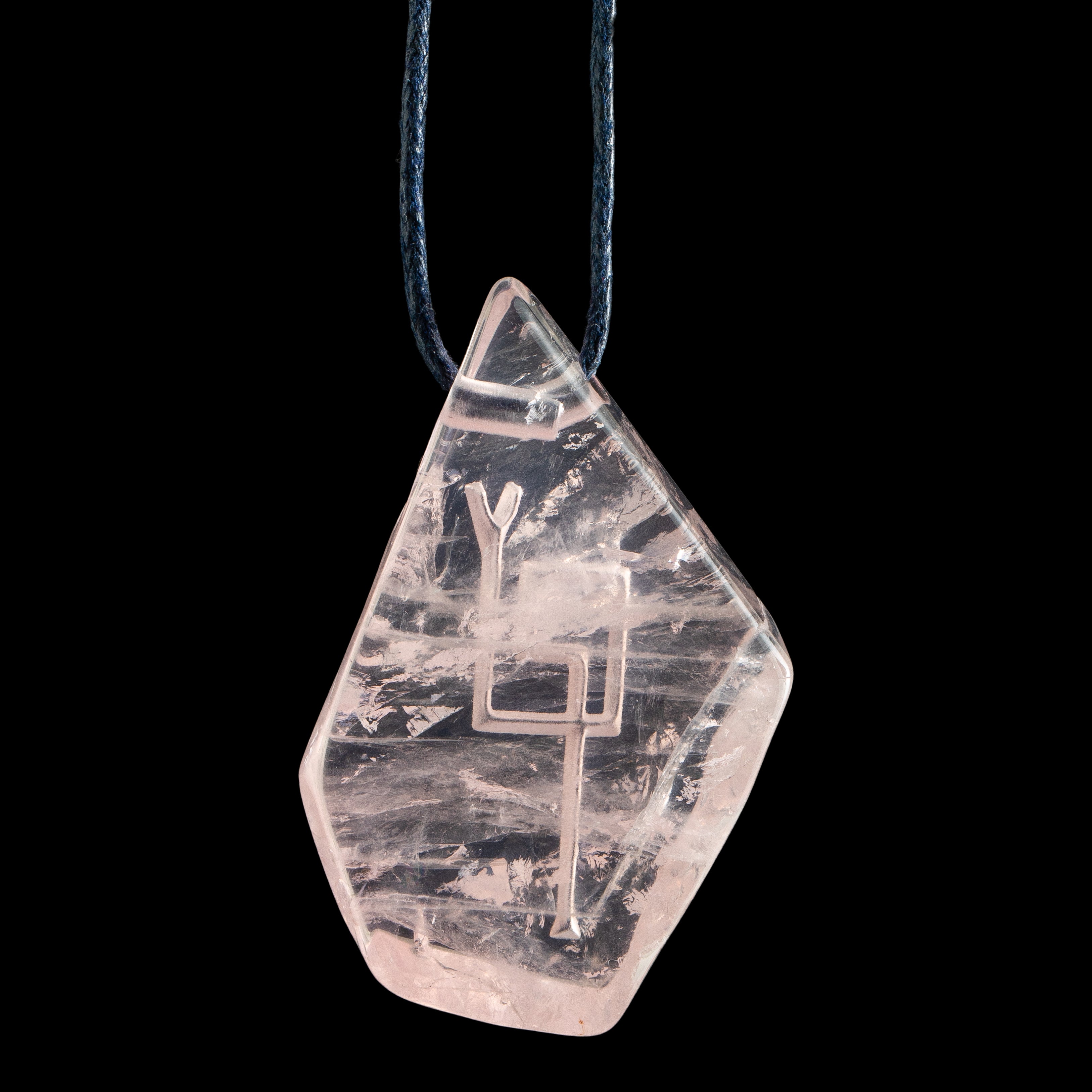 Rose Quartz Pendant with Sacred Masculine Symbol