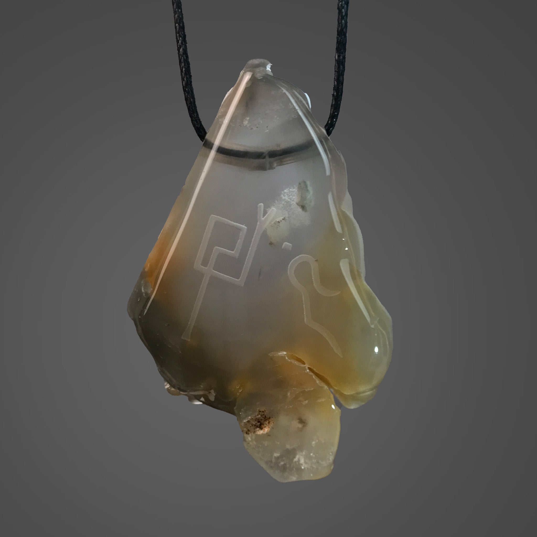 Opalized Quartz Pendant with Divine Feminine and Sacred Masculine Symbols