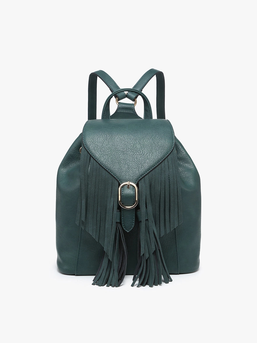 Jewel Peacock Distressed Bucket Backpack w/ Fringe