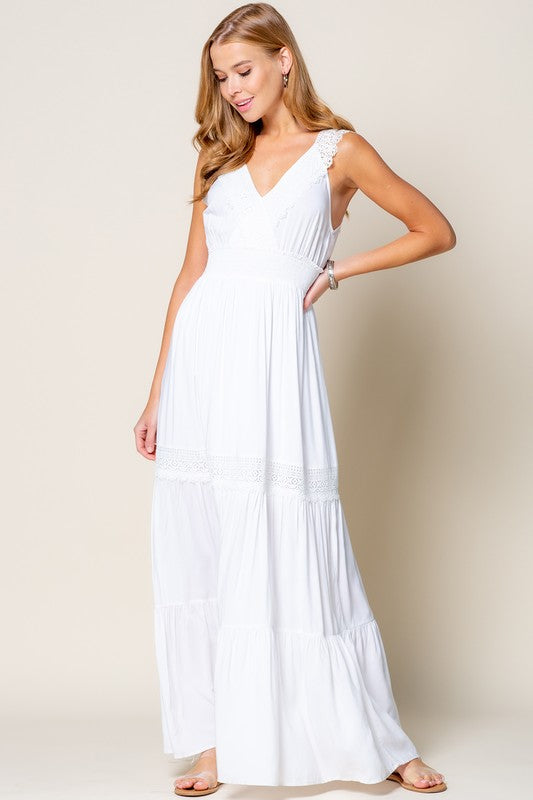 crochet trim maxi dress