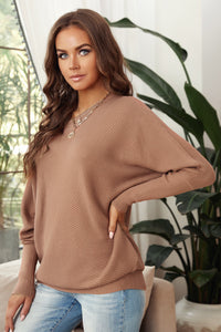 Luxe For Less: TAUPE Slouchy Off The Shoulder Dolman Sleeve Ribbed Sweater, Sizes S-2XL