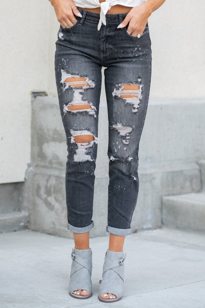 distressed paint jeans