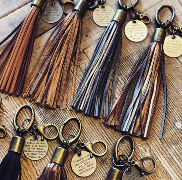 LuxeMade Genuine Leather Tassel Sentiment Key Fob