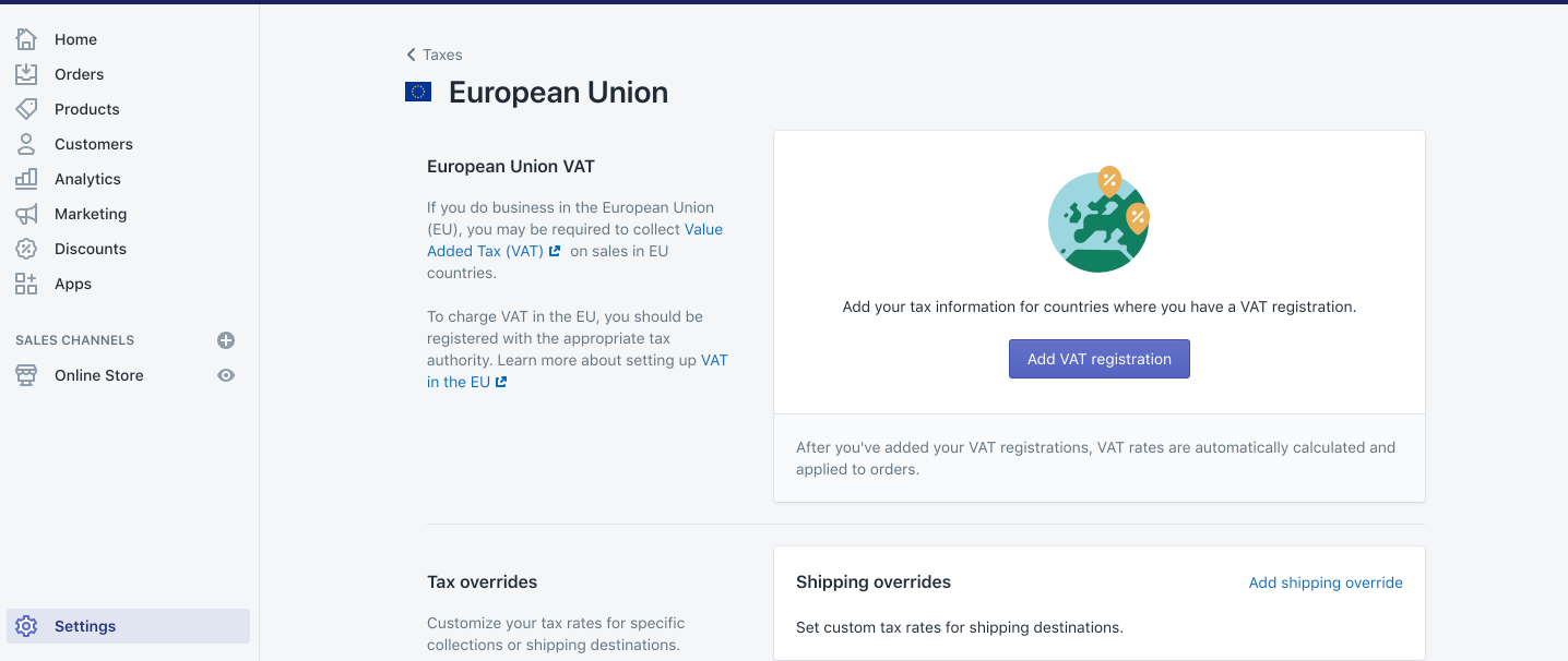 Automatic tax setup for EU in Shopify