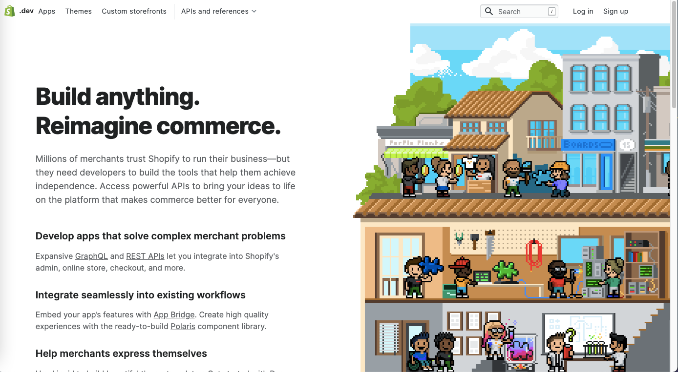 Screenshot piattaforma dev Shopify con nuova grafica