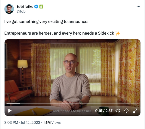 Screenshot da Twitter di Tobi Lutke che presenta Sidekick
