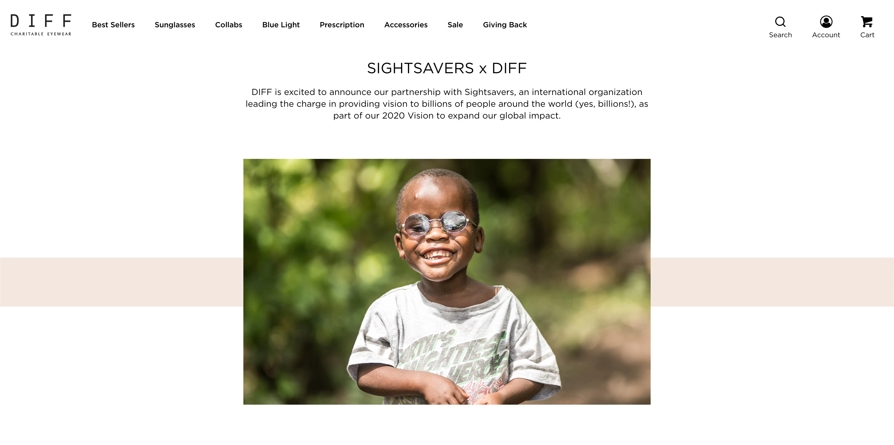 Sezione del sito di Diff che descrive la collaborazione con l'associazione Sightsavers