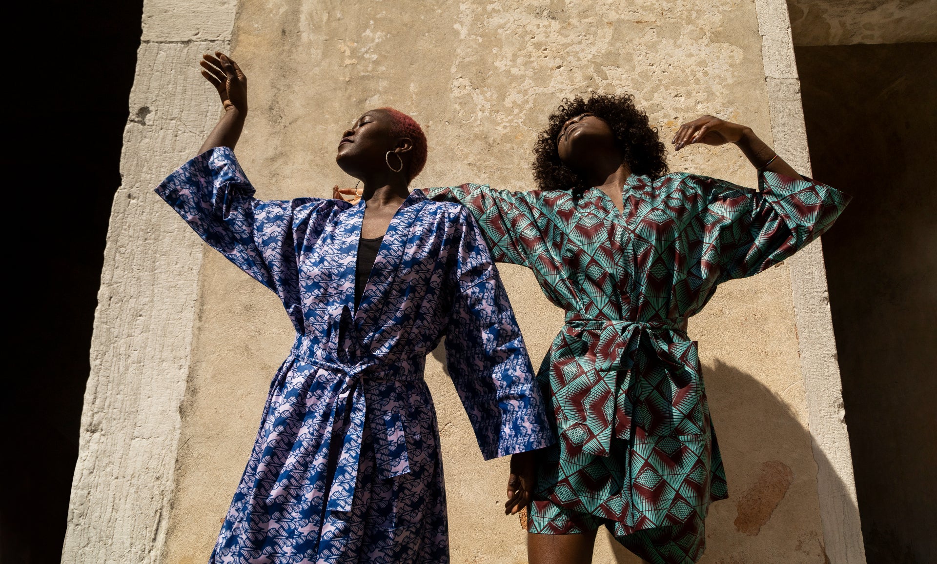 Two models wear a kimono