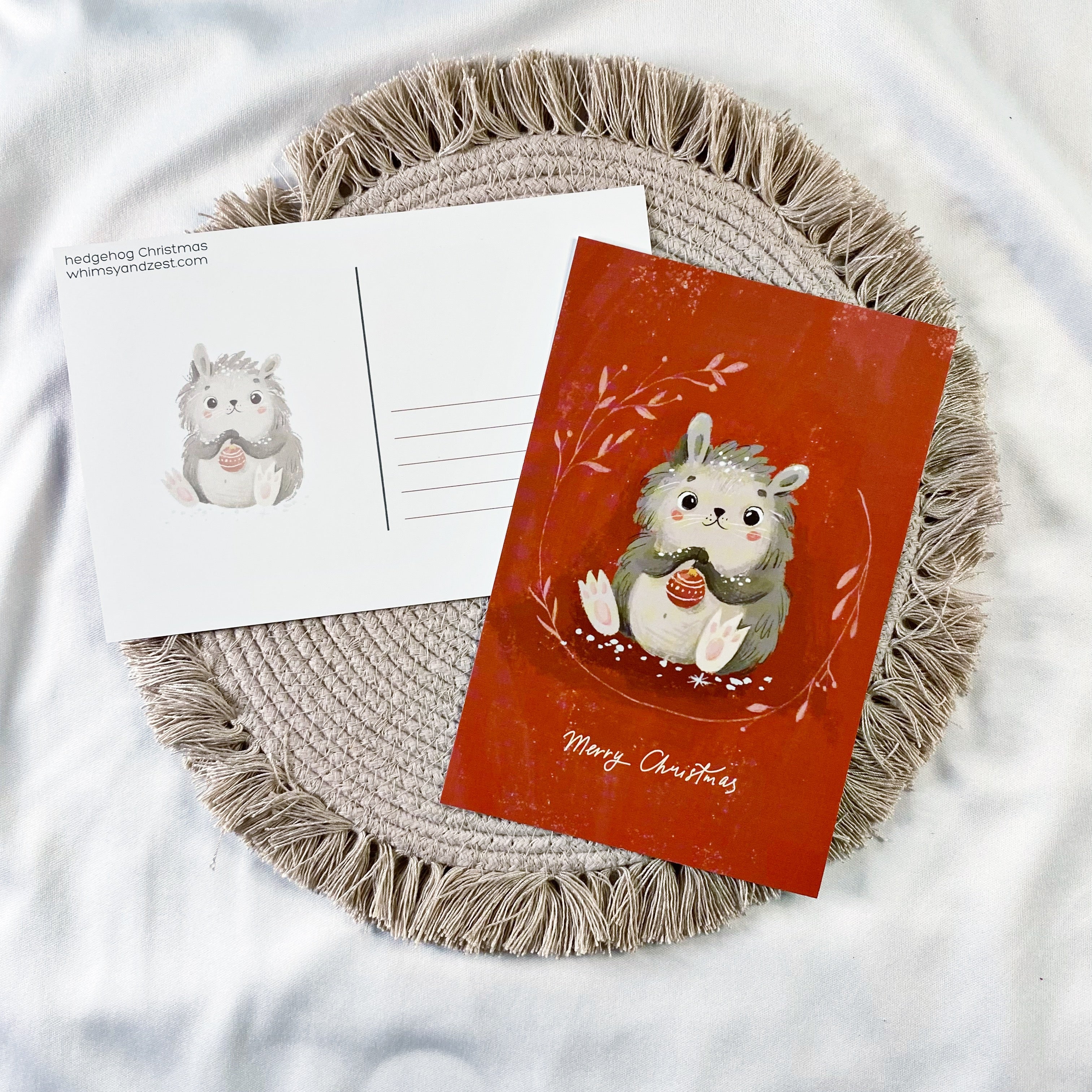 hedgehog Christmas postcard - set of 5