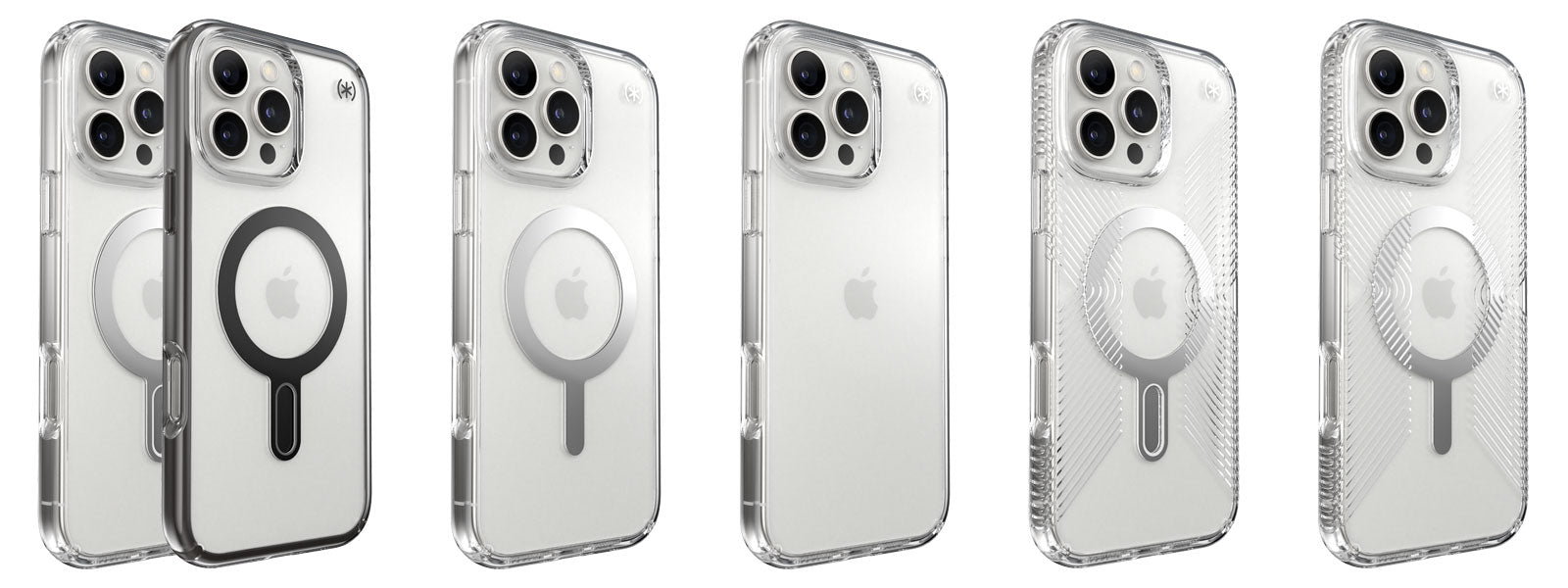 Presidio Perfect-Clear lineup for iPhone 16 featuring various Presidio Perfect-Clear cases with and without grips, MagSafe, and ClickLock