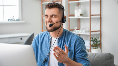 image of  customer  support Representative wearing a headset on a call