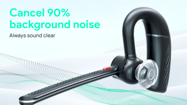 Yealink BH71 headset earpiece with text stating 90 percent noise reduction