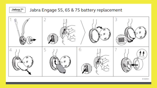 step by step process of how to change the battery in a Jabra Engage headset