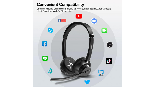 image of Discover Boomstick wireless headset with icons of different software provides encirling it