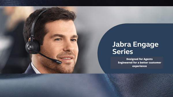 man in suit wearing Jabra engage 55 headset