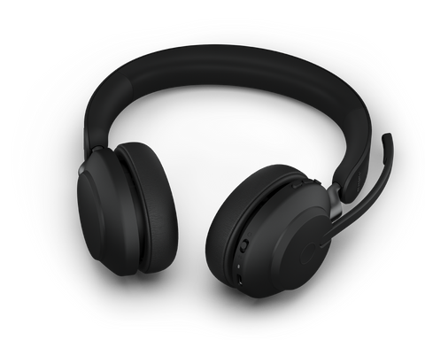Close up image of a double ear Bluetooth wireless headset