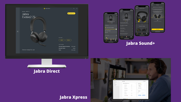 Jabra direct, Jabra Xpress and Jabra Sound+ software images together