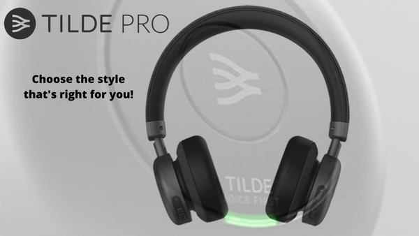 image of Orosound Tilde Pro headset switching between large, and small ear cushions, and with, and without boom microphone