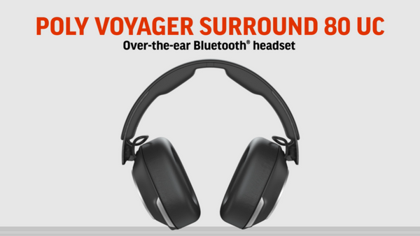 Product image  of  the new Poly Voyager surround 80 double ear Bluetooth wireless headset