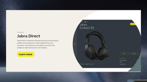 image of jabra Direct software screen and text that explains what it does