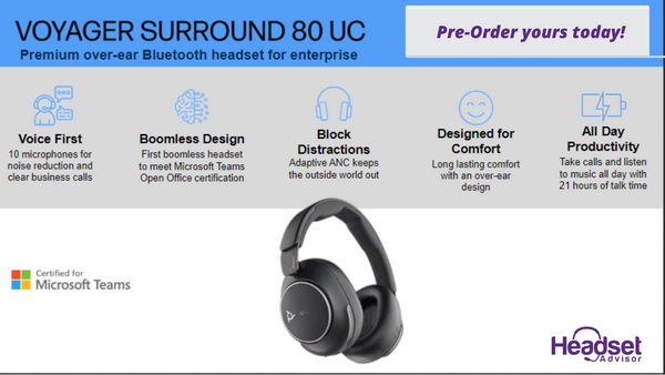 Jabra Voyager Surround 80 UC key points, and product image