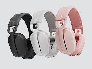 3 Zone Vibe headsets in the colors of white, graphite and rose