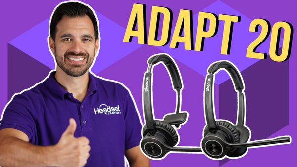 Man with thumb up and a mono and duo Adapt 20 headset pictured