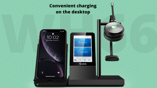 image of yealink wh66 with text saying convenient charging on the desktop