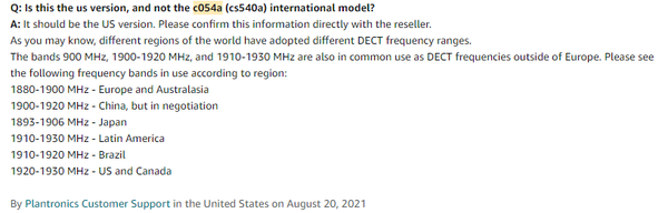 plantronics cs540 dect frequencies